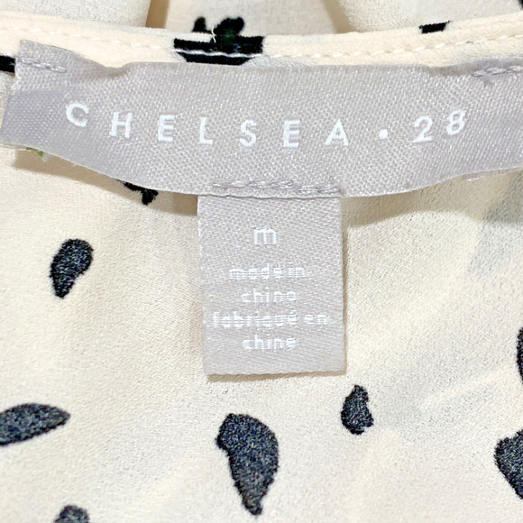Chelsea28 Size M Sleeveless Blouse Top Faux Tie Waist Cream Black Animal Print - Picture 9 of 9